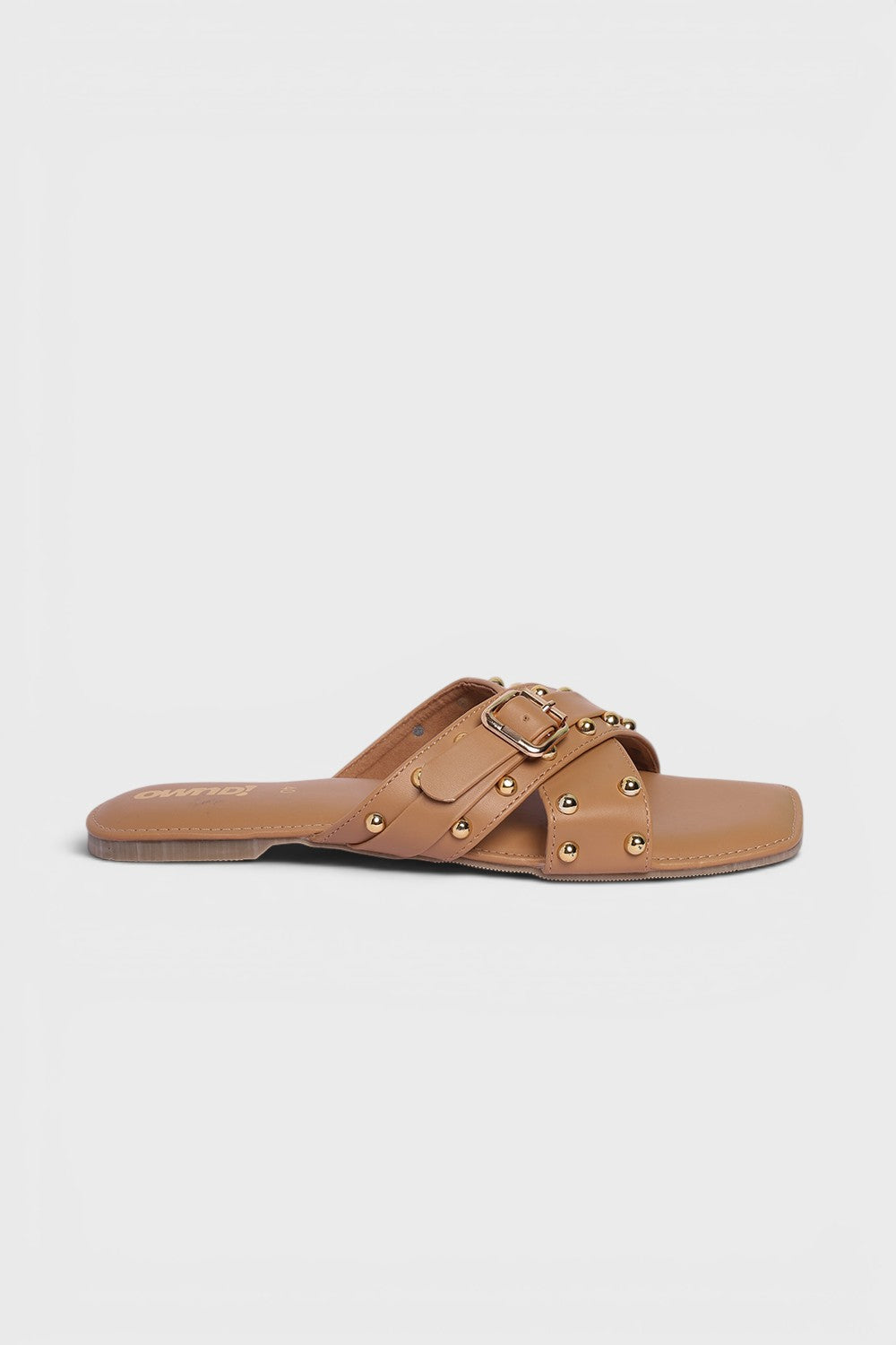 Beige Embellished Buckle Flats for Women - Image 2