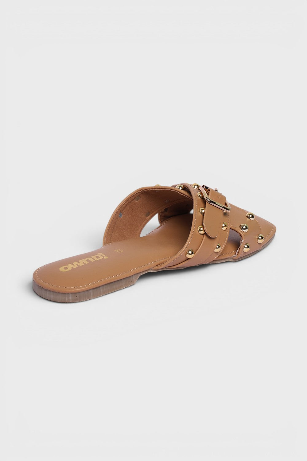 Beige Embellished Buckle Flats for Women - Image 3