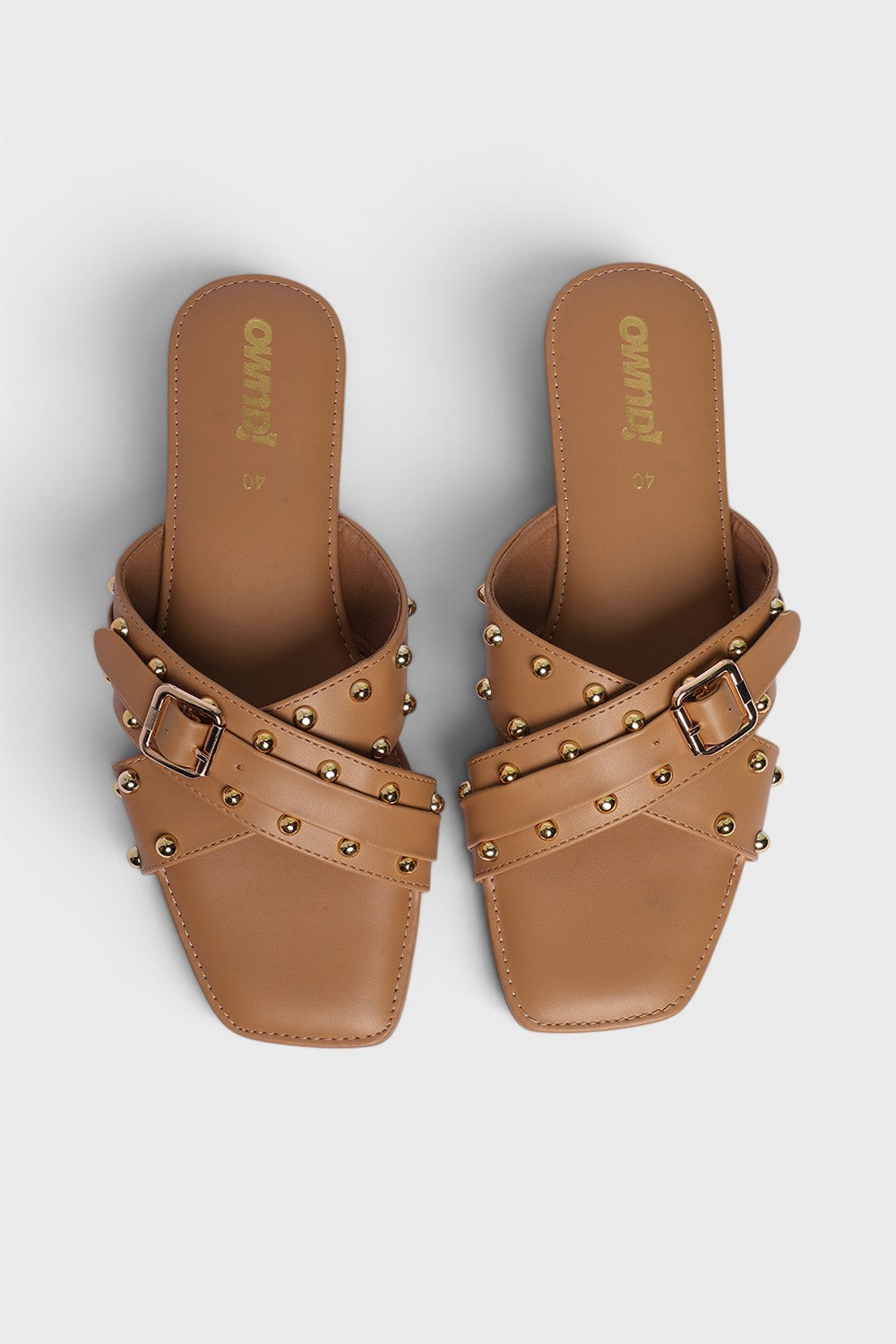 Beige Embellished Buckle Flats for Women - Image 4