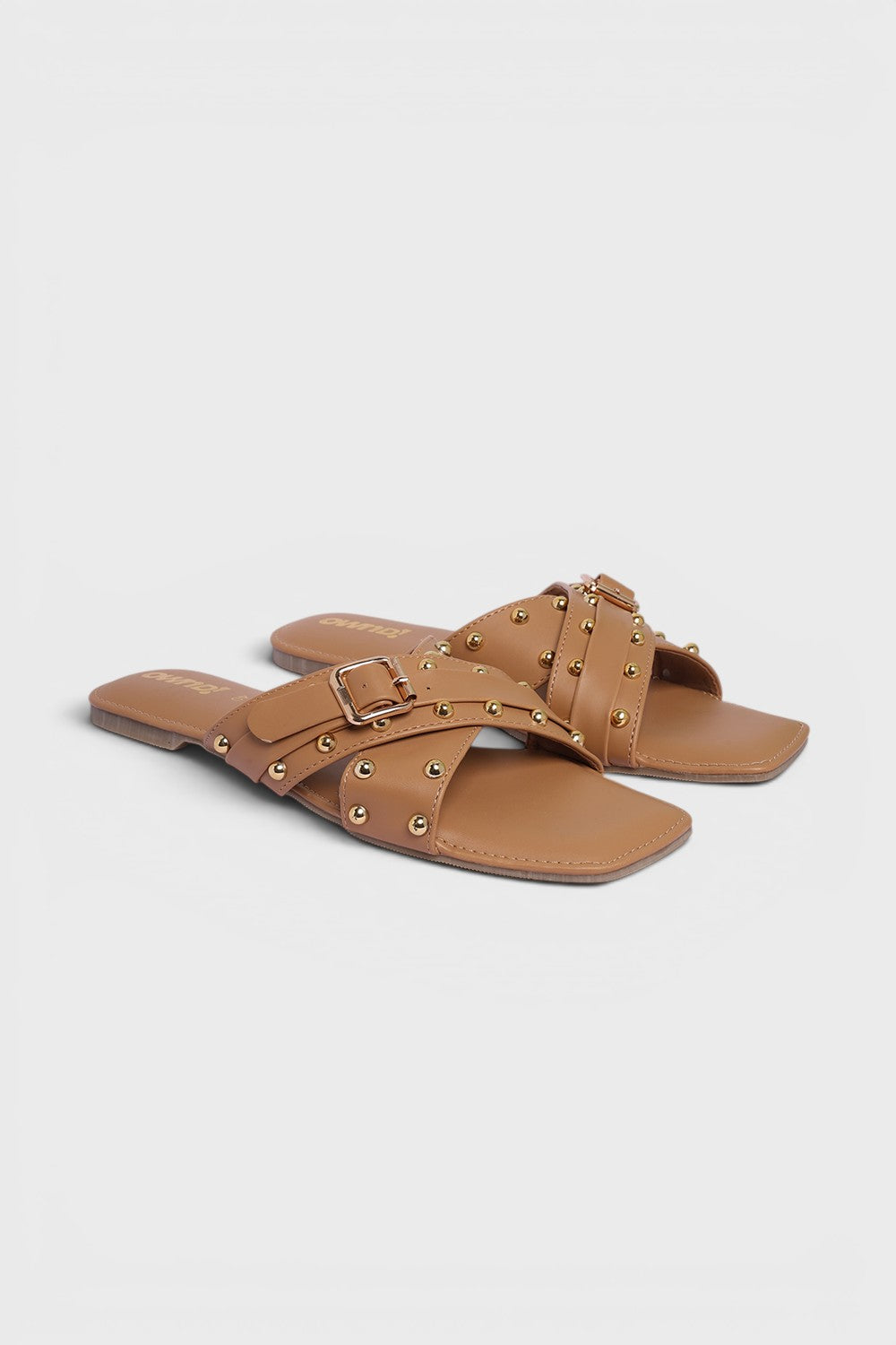 Beige Embellished Buckle Flats for Women - Image 5