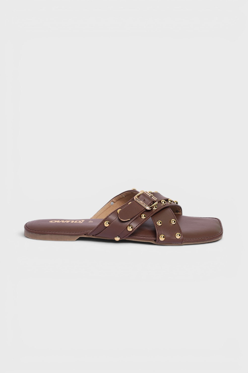 Brown Embellished Buckle Flats for Women - Image 2