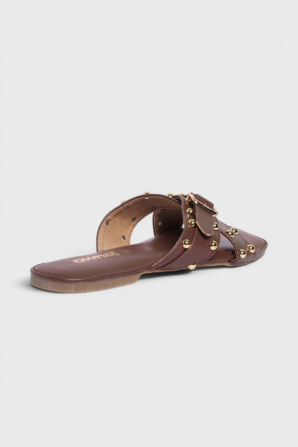 Brown Embellished Buckle Flats for Women - Image 3