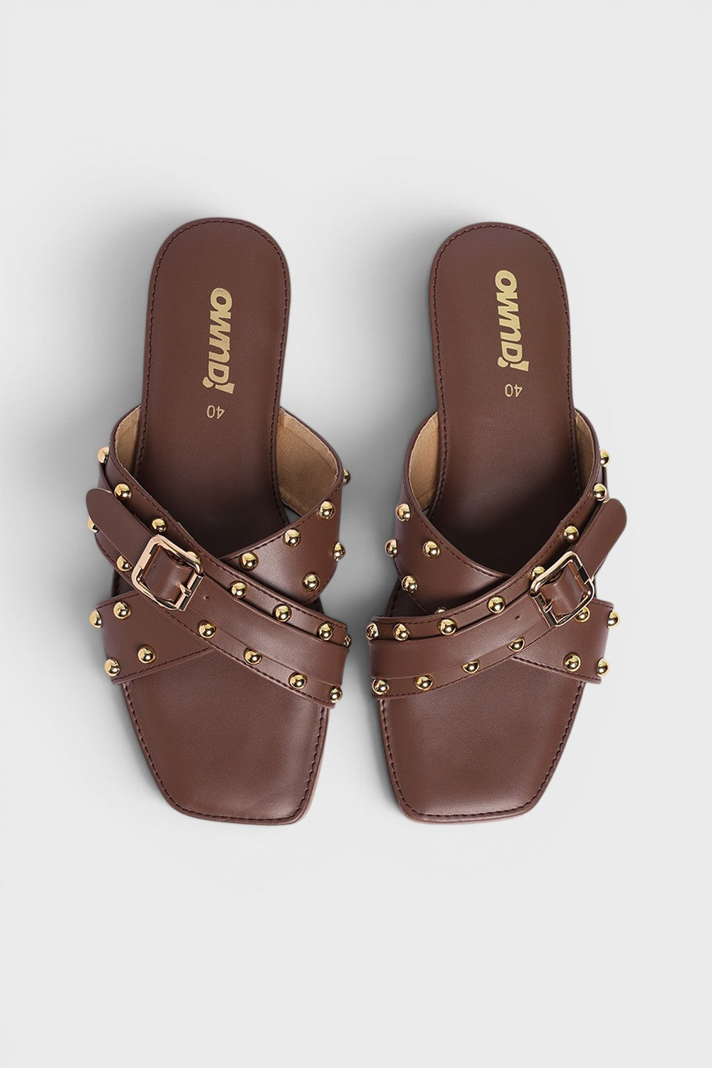 Brown Embellished Buckle Flats for Women - Image 4