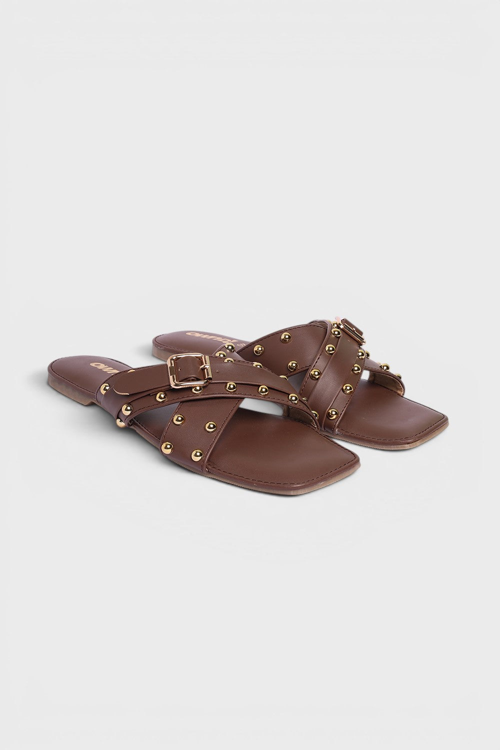 Brown Embellished Buckle Flats for Women - Image 6