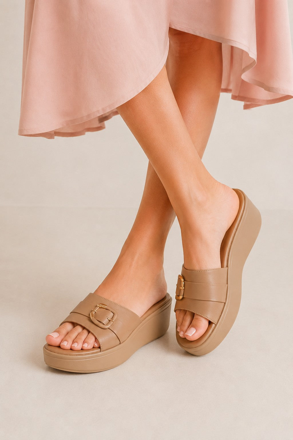 Taupe Solid Wedges for Women - Image 1