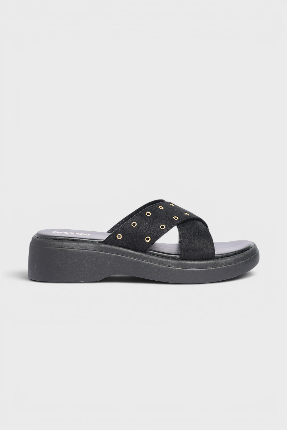 Black Solid Suede Wedges for Women - Image 2