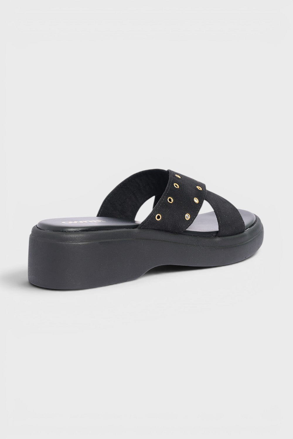 Black Solid Suede Wedges for Women - Image 3