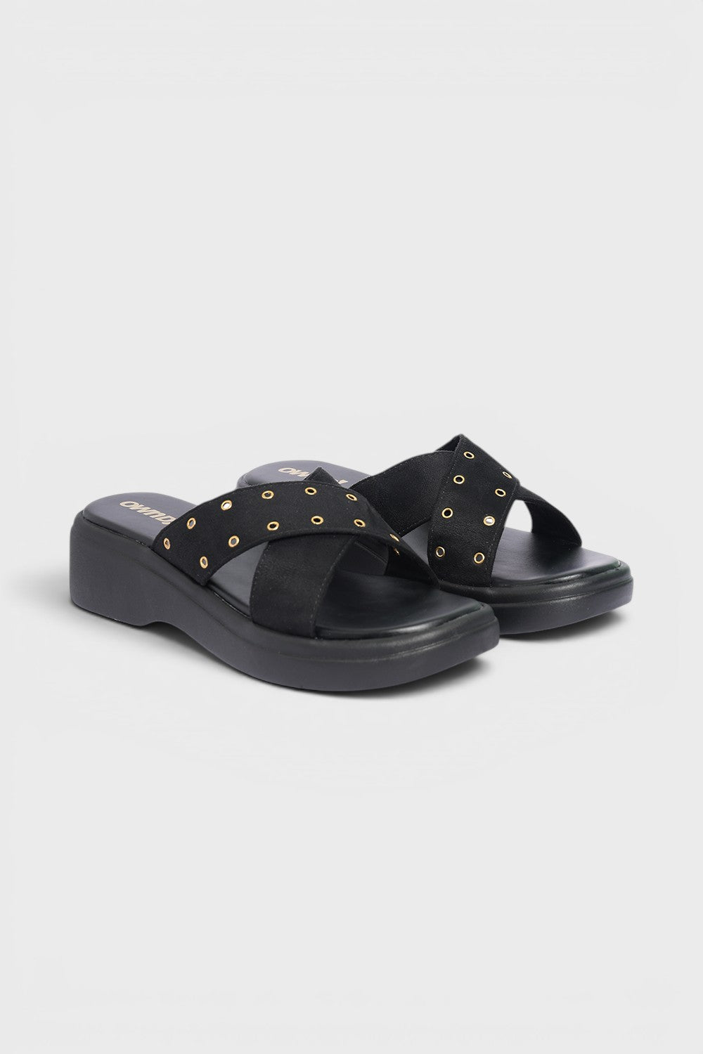 Black Solid Suede Wedges for Women - Image 5