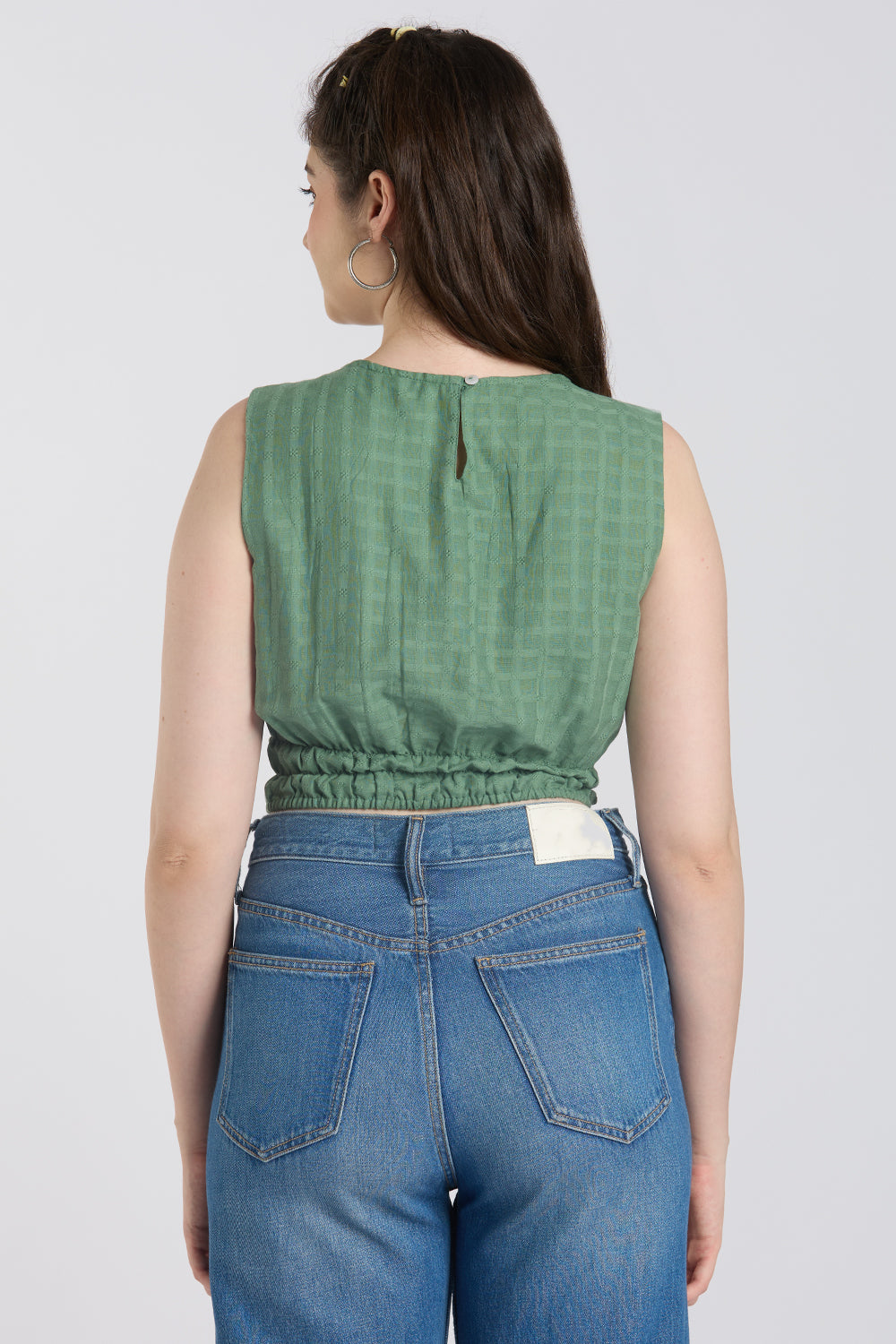 Green Checked Regular Fit Crop Top for Women - Image 5