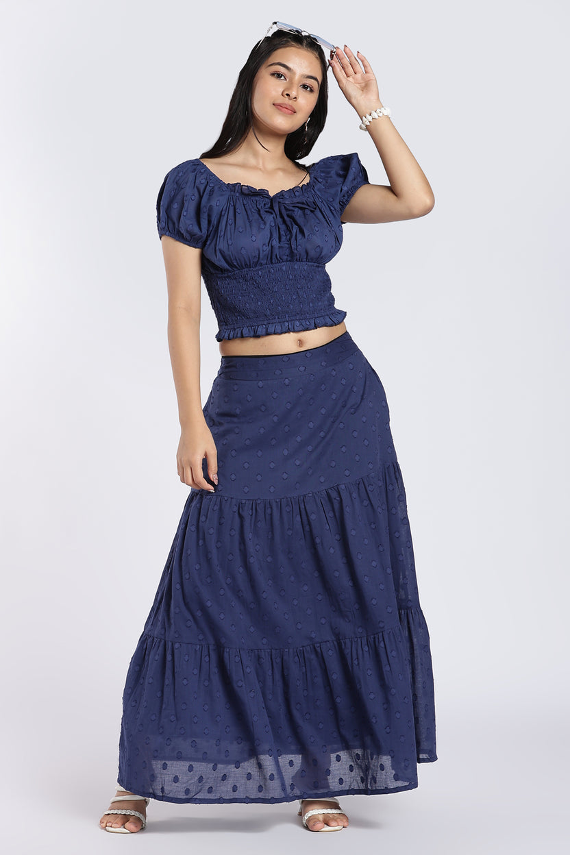 Navy Self Design Puff Sleeve Top for Women - Image 6