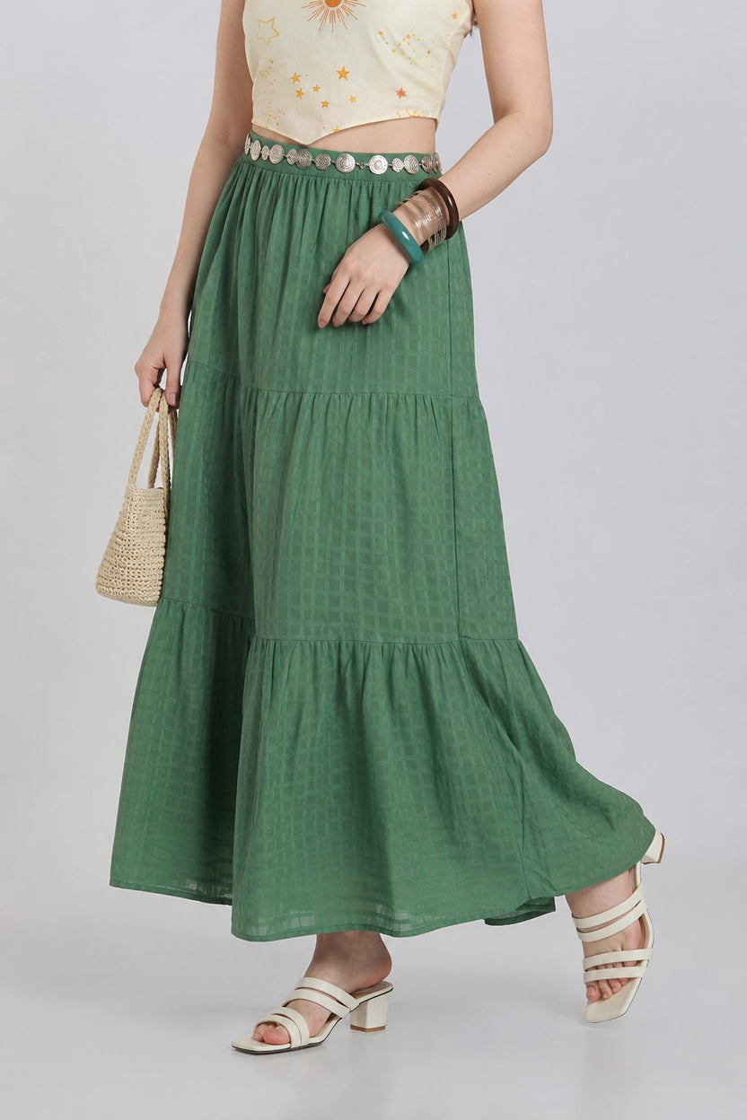 Green Checked Skirt With 1 Pocket for Women - Image 1