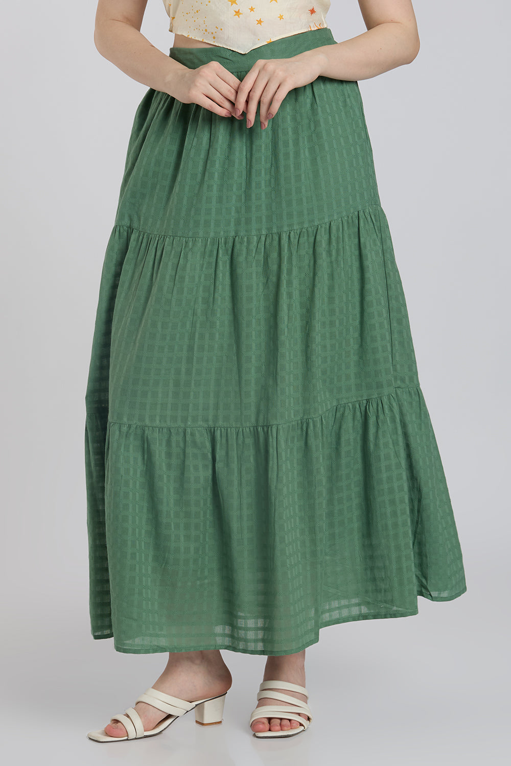 Green Checked Skirt With 1 Pocket for Women - Image 2