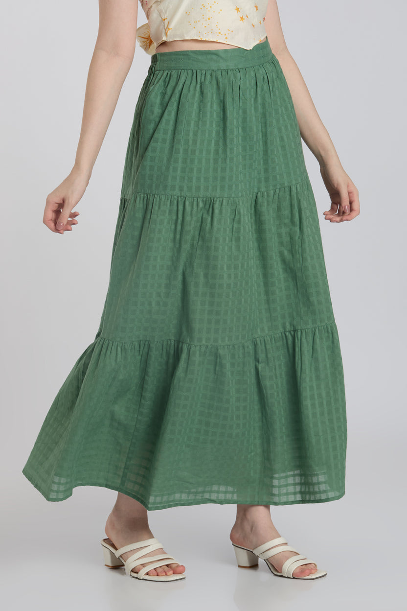 Green Checked Skirt With 1 Pocket for Women - Image 4
