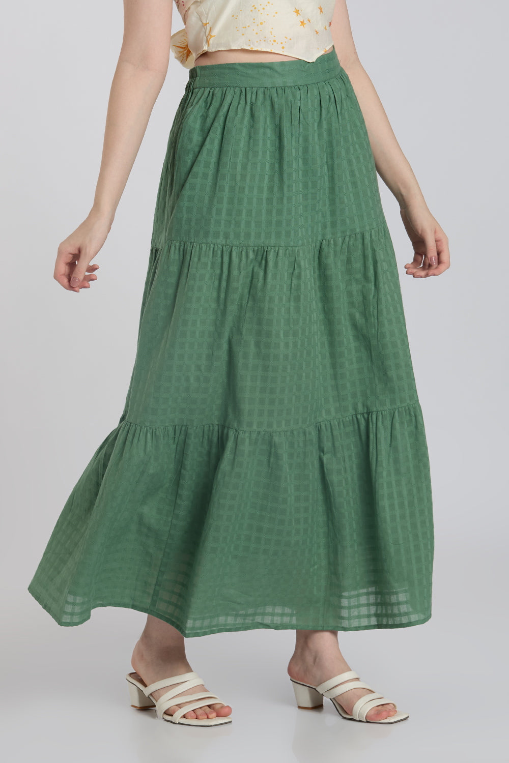 Green Checked Skirt With 1 Pocket for Women - Image 4