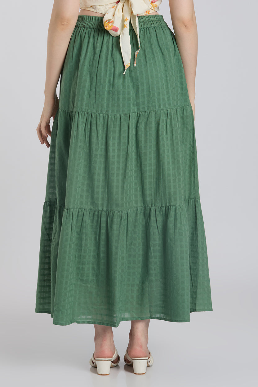 Green Checked Skirt With 1 Pocket for Women - Image 5