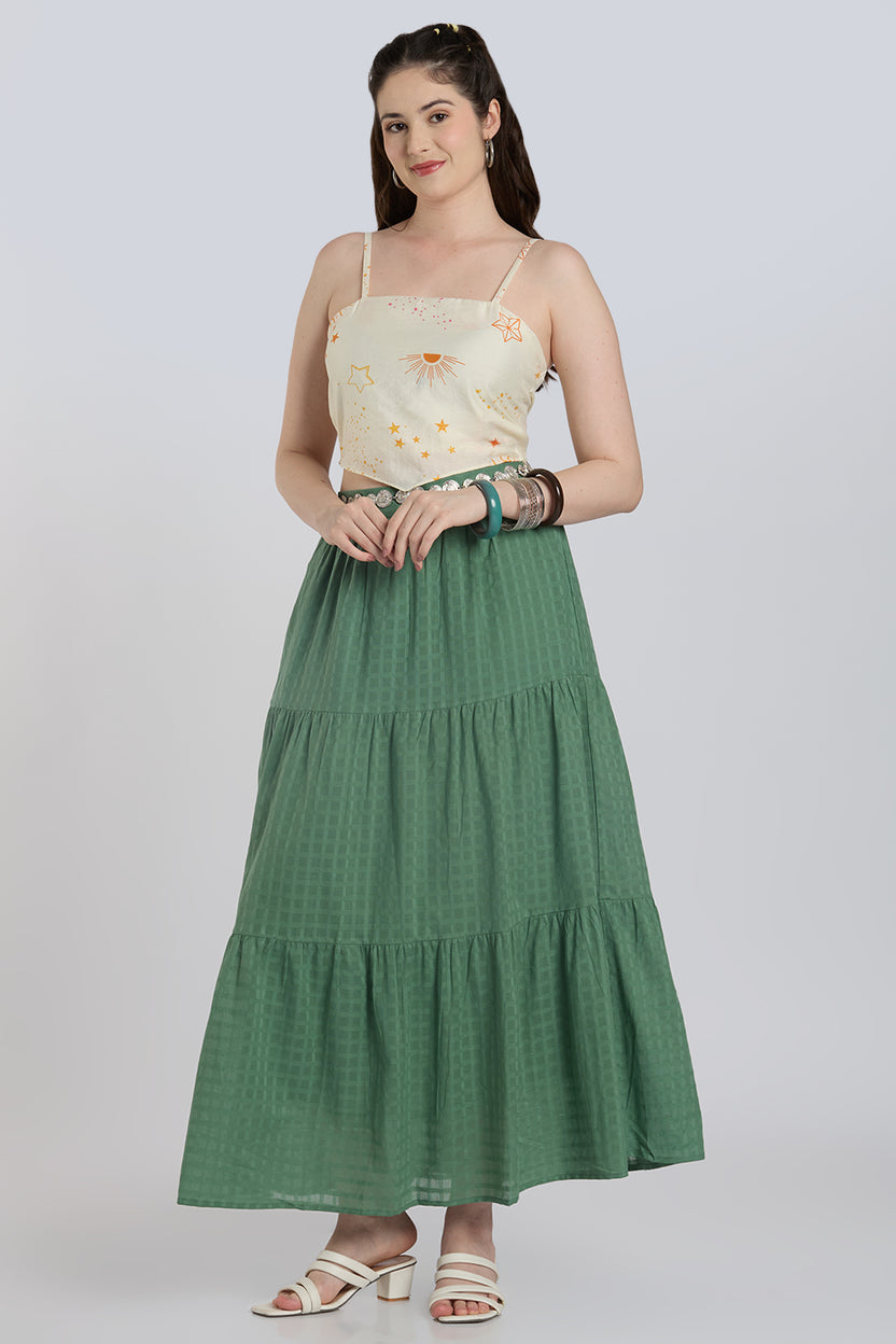 Green Checked Skirt With 1 Pocket for Women - Image 6