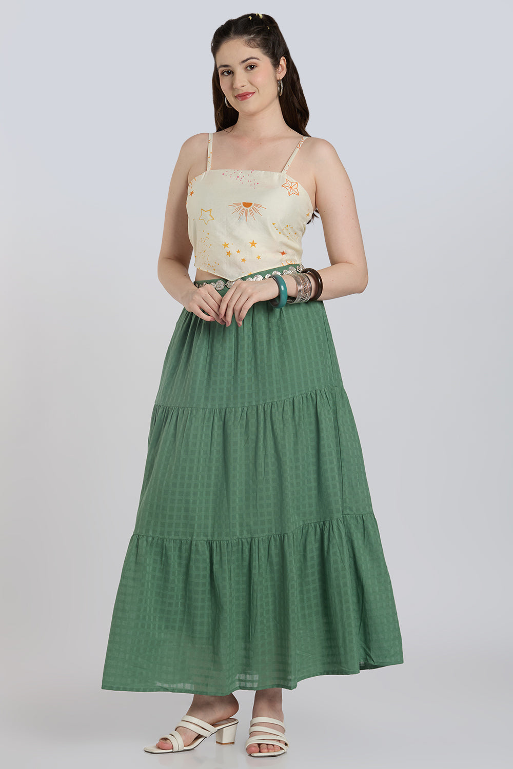 Green Checked Skirt With 1 Pocket for Women - Image 6