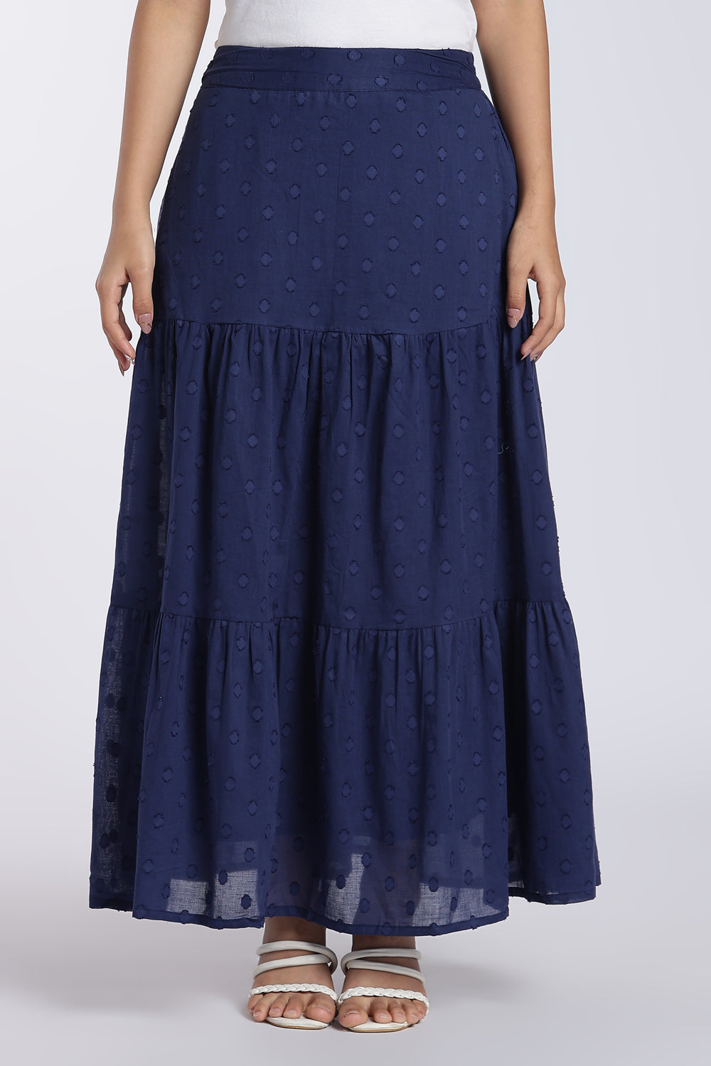 Navy Self Design Tiered Maxi Skirt for Women - Image 1
