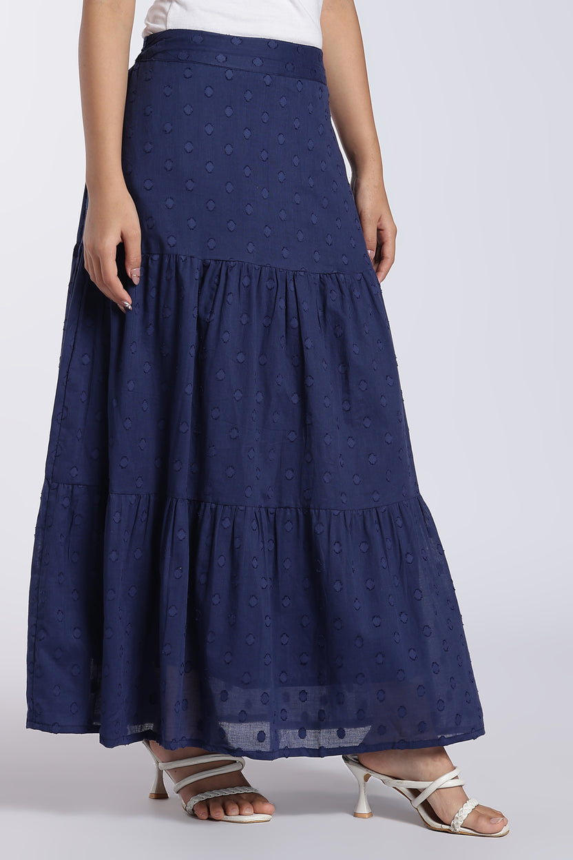 Navy Self Design Tiered Maxi Skirt for Women - Image 2