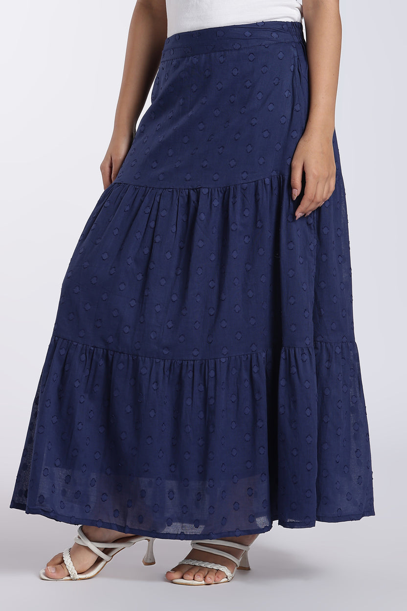 Navy Self Design Tiered Maxi Skirt for Women - Image 4