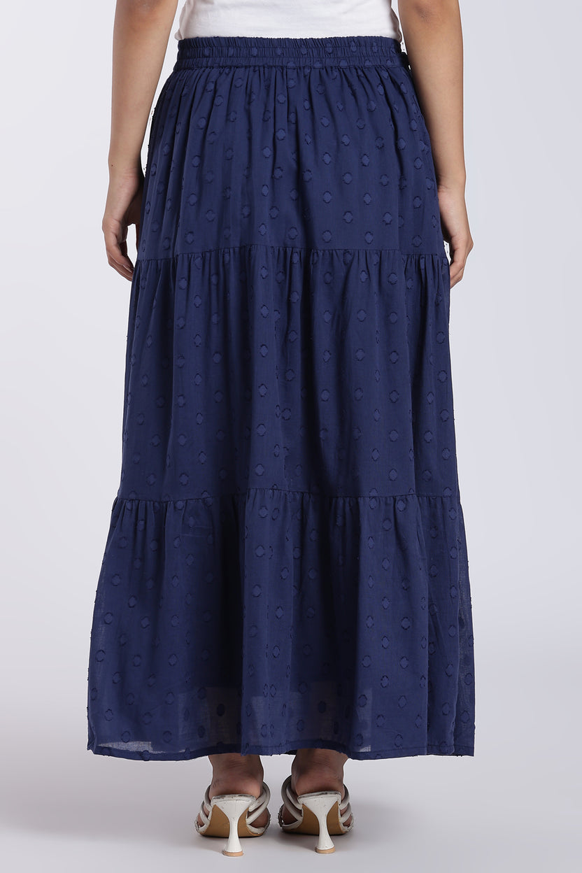 Navy Self Design Tiered Maxi Skirt for Women - Image 5