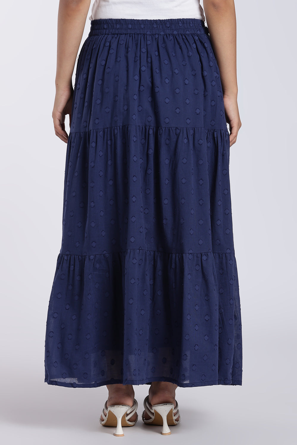 Navy Self Design Tiered Maxi Skirt for Women - Image 5
