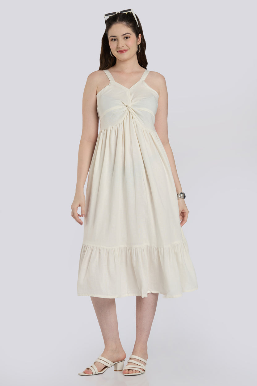 Off White Knotted Dress for Women - Image 1