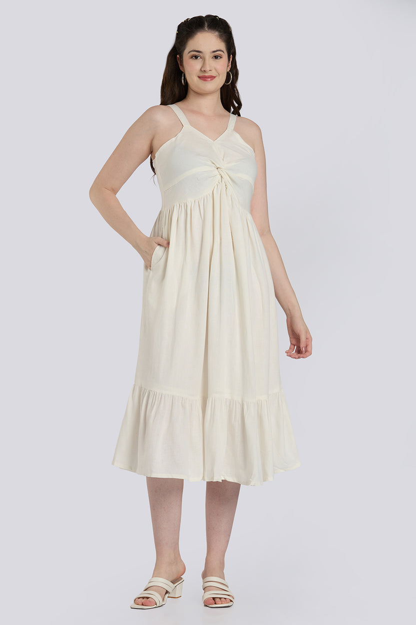 Off White Knotted Dress for Women - Image 2