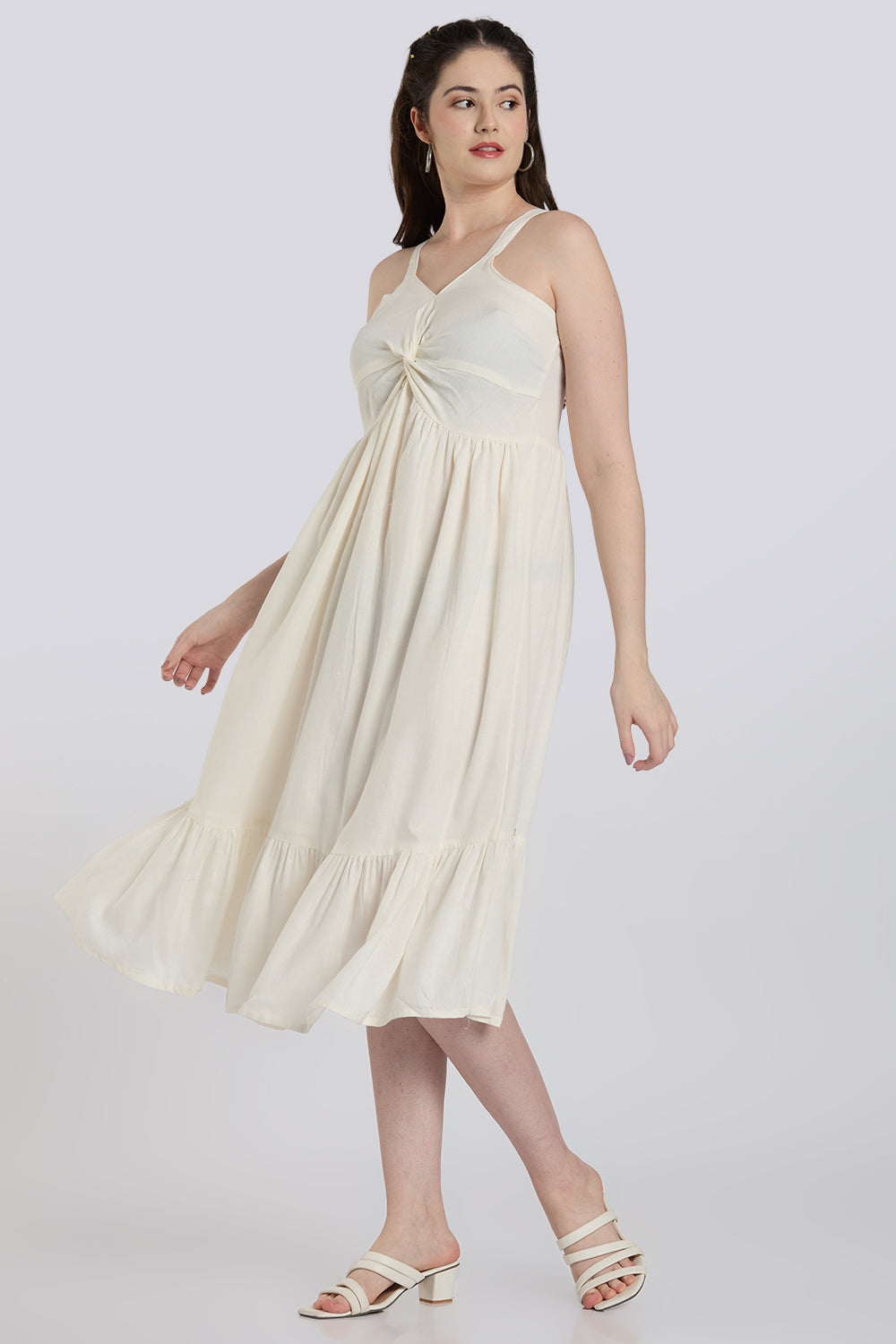 Off White Knotted Dress for Women - Image 4