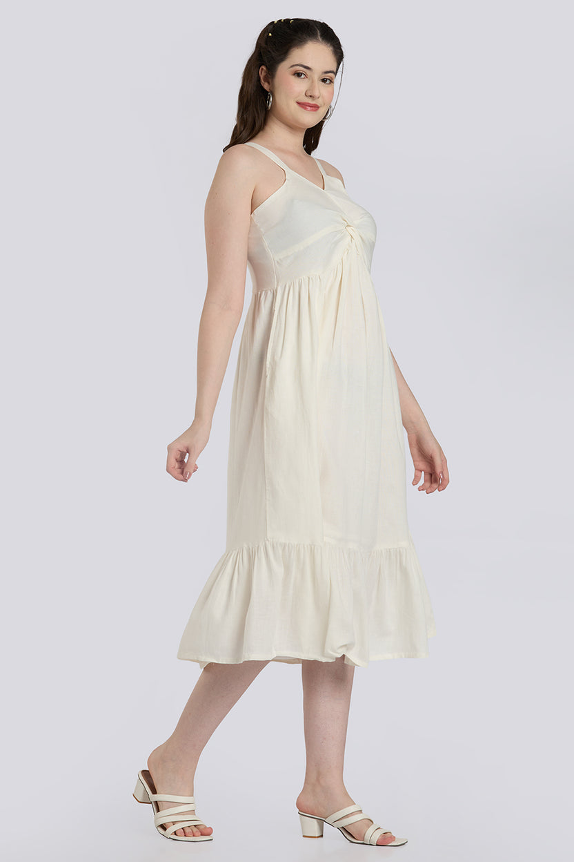 Off White Knotted Dress for Women - Image 6