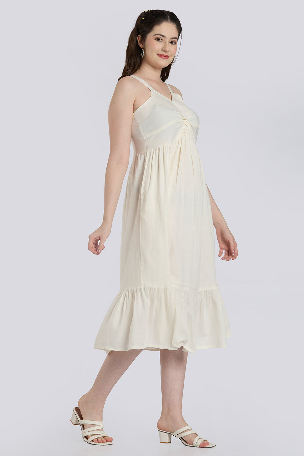 Off White Knotted Dress for Women - Image 6