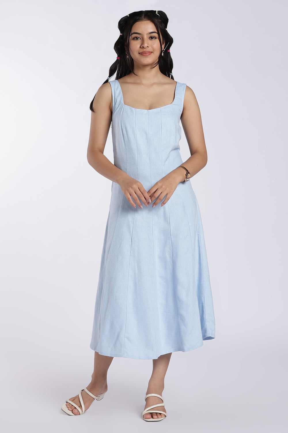 Light Blue A-Line Midi Dress for Women - Image 2