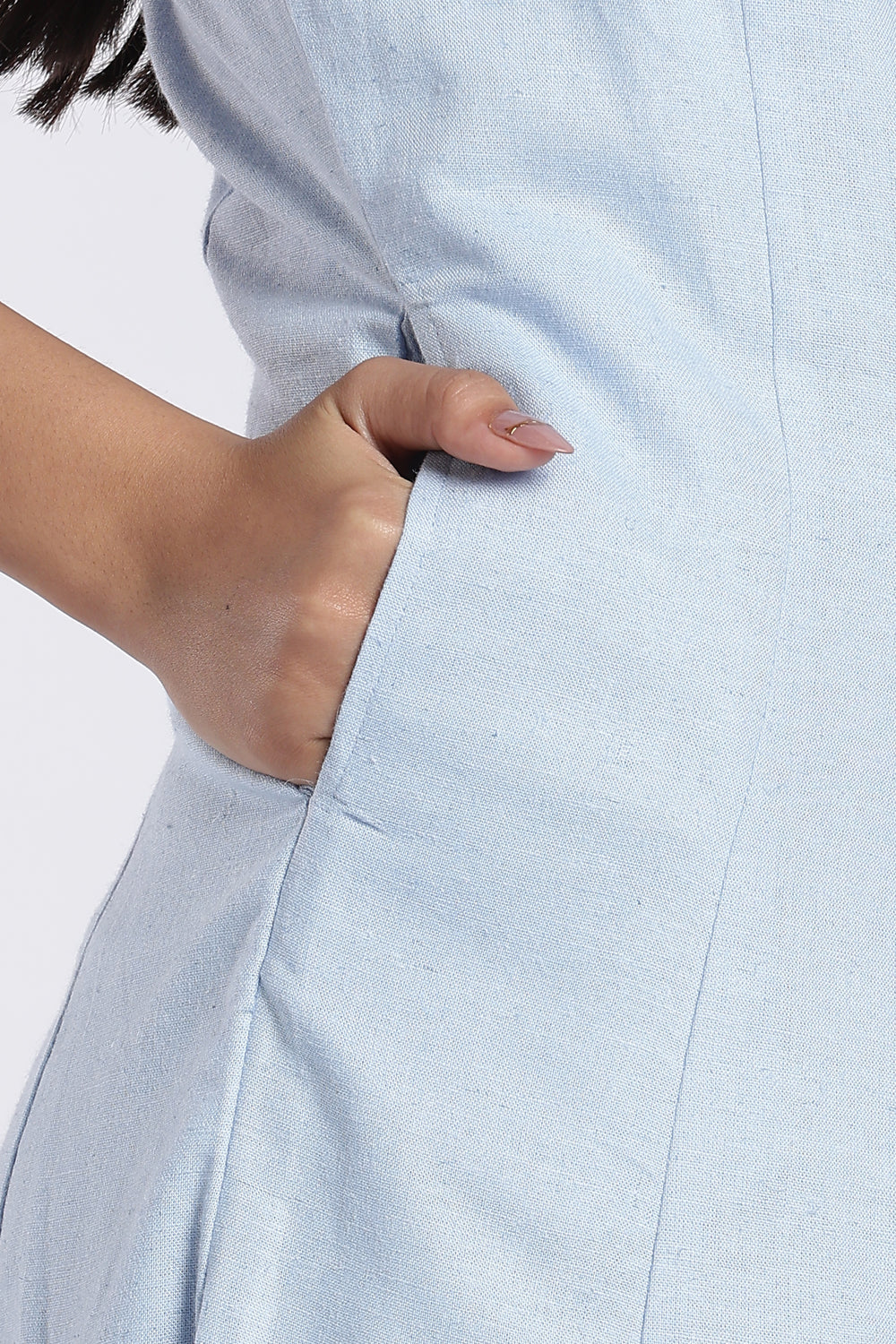 Light Blue A-Line Midi Dress for Women - Image 3