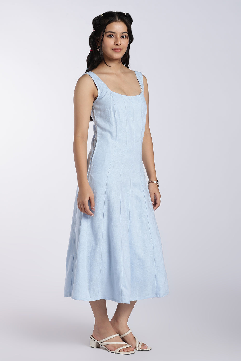 Light Blue A-Line Midi Dress for Women - Image 4