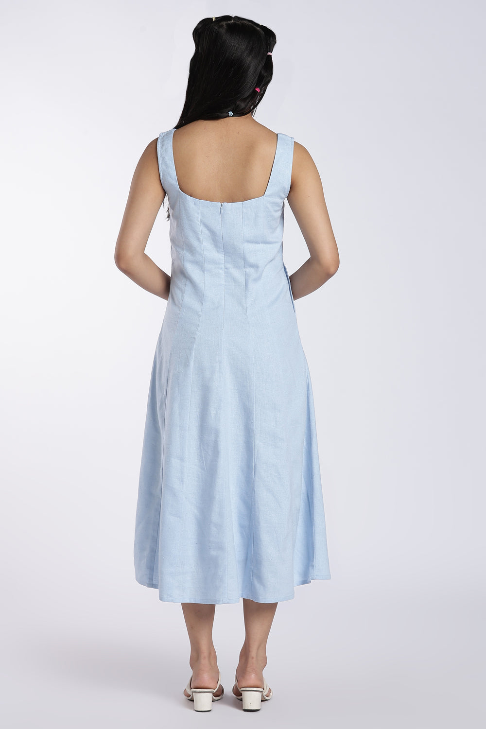 Light Blue A-Line Midi Dress for Women - Image 5