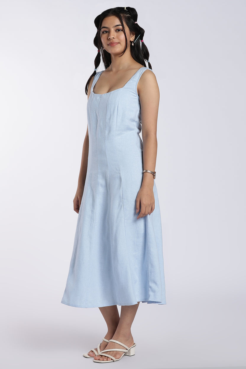 Light Blue A-Line Midi Dress for Women - Image 6