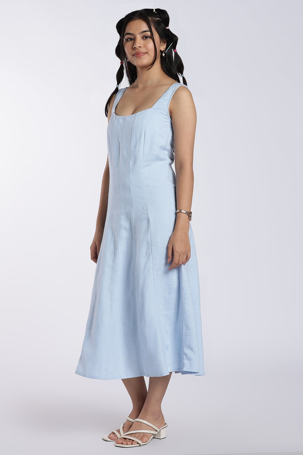 Light Blue A-Line Midi Dress for Women - Image 6