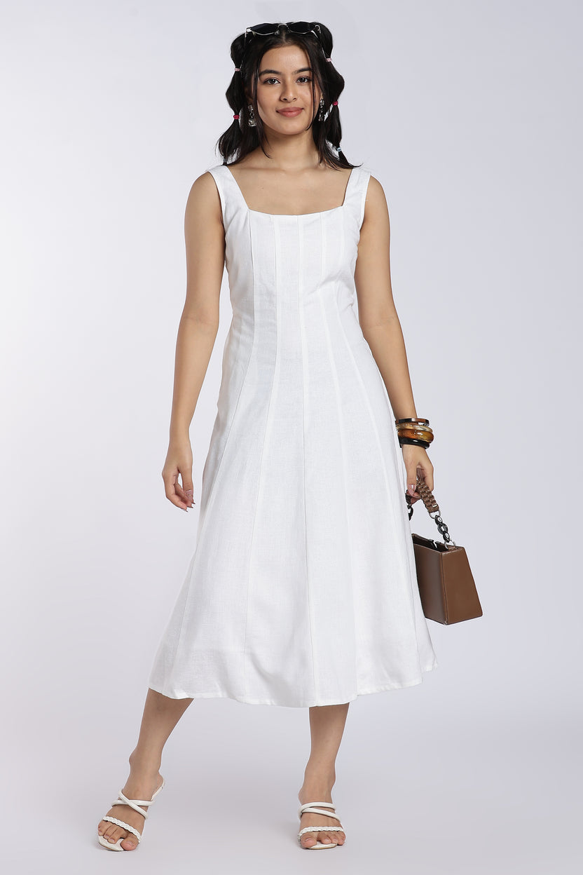 White Shoulder Straps Sleeves Fit Dress For Women - Image 1