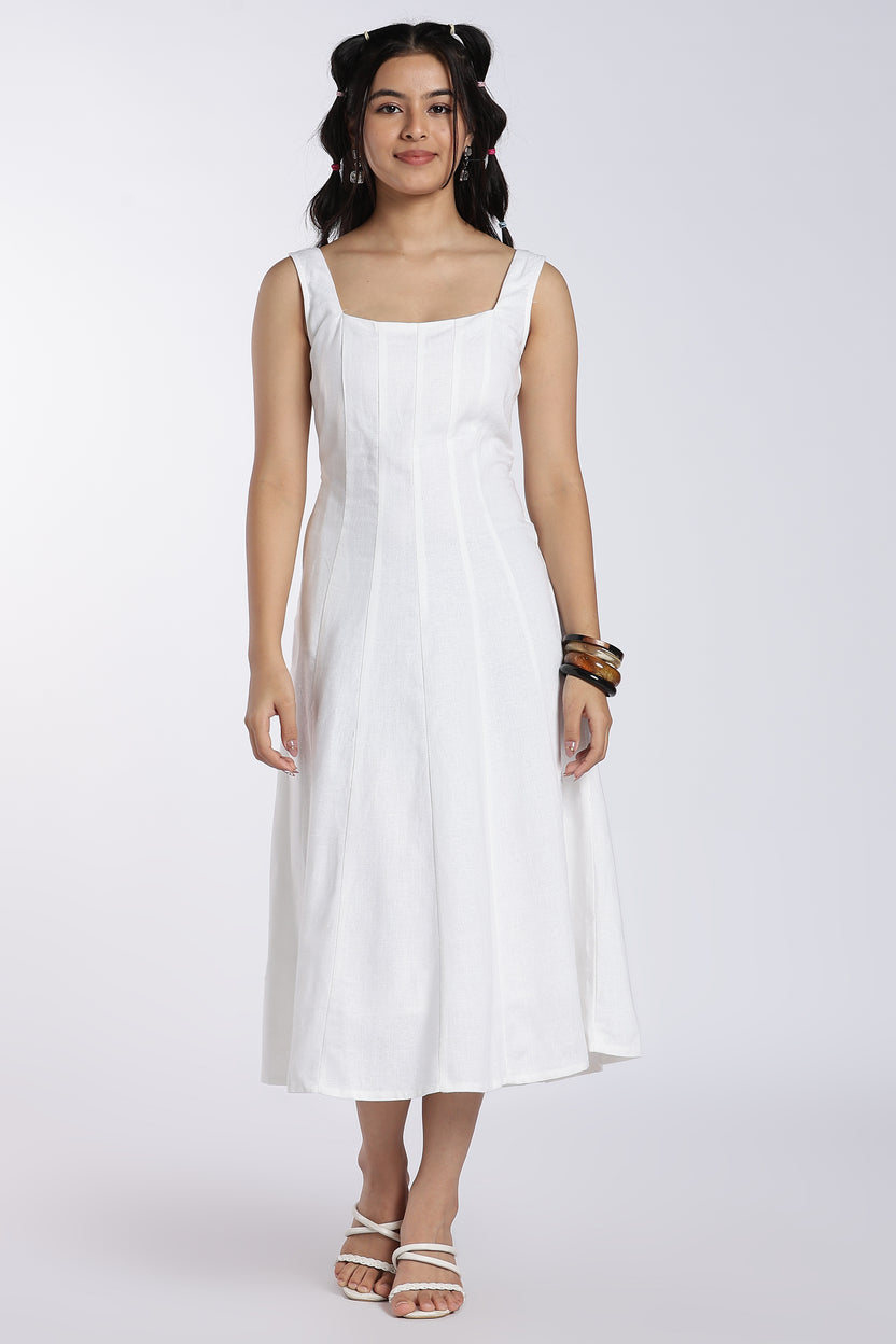 White Shoulder Straps Sleeves Fit Dress for Women - Image 2