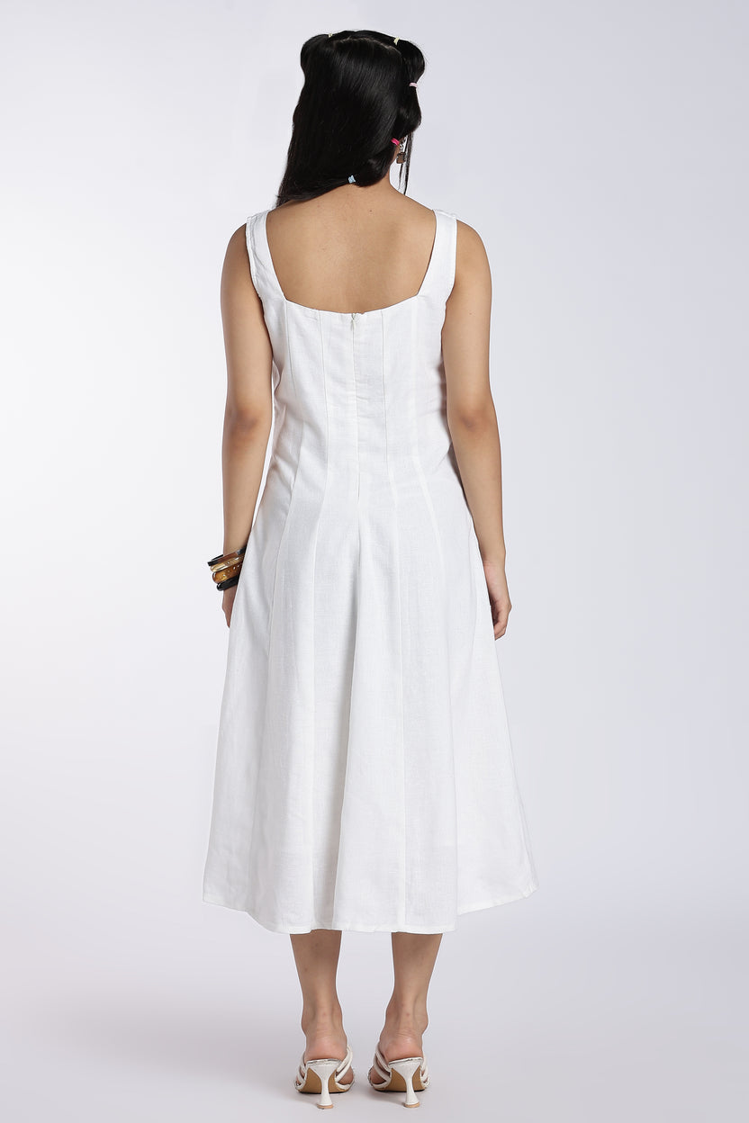 White Shoulder Straps Sleeves Fit Dress for Women - Image 5