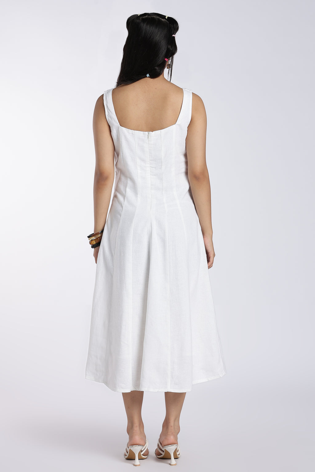 White Shoulder Straps Sleeves Fit Dress for Women - Image 5