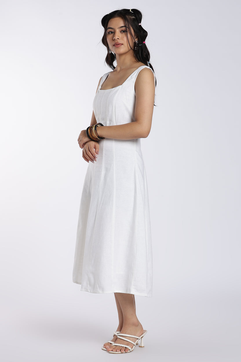 White Shoulder Straps Sleeves Fit Dress for Women - Image 6