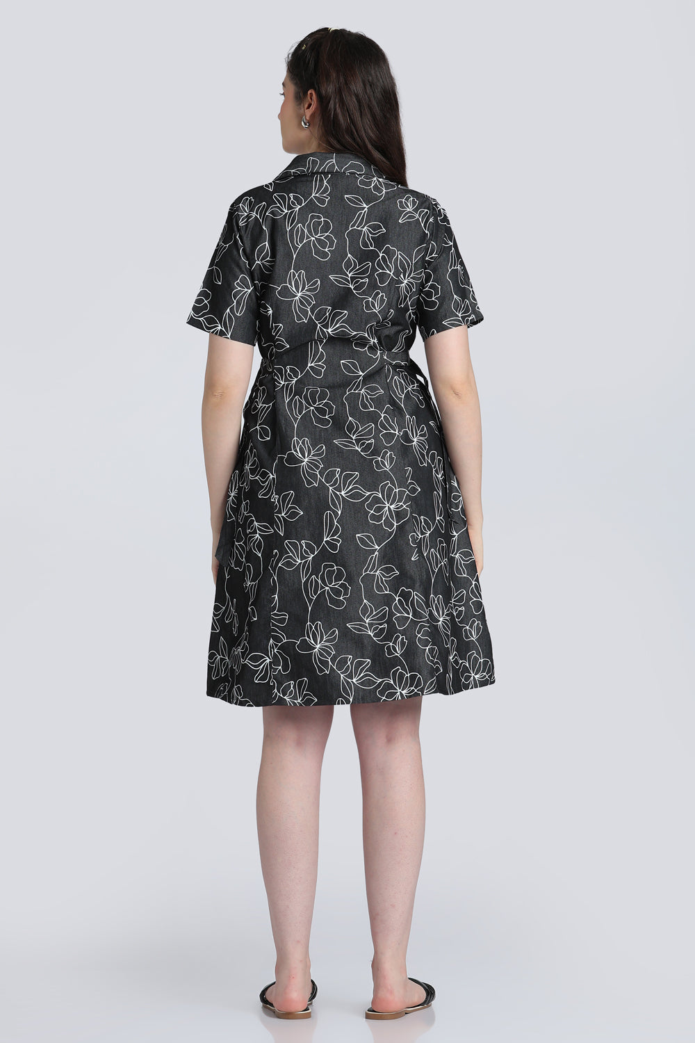 Black Floral Denim Dress for Women - Image 5