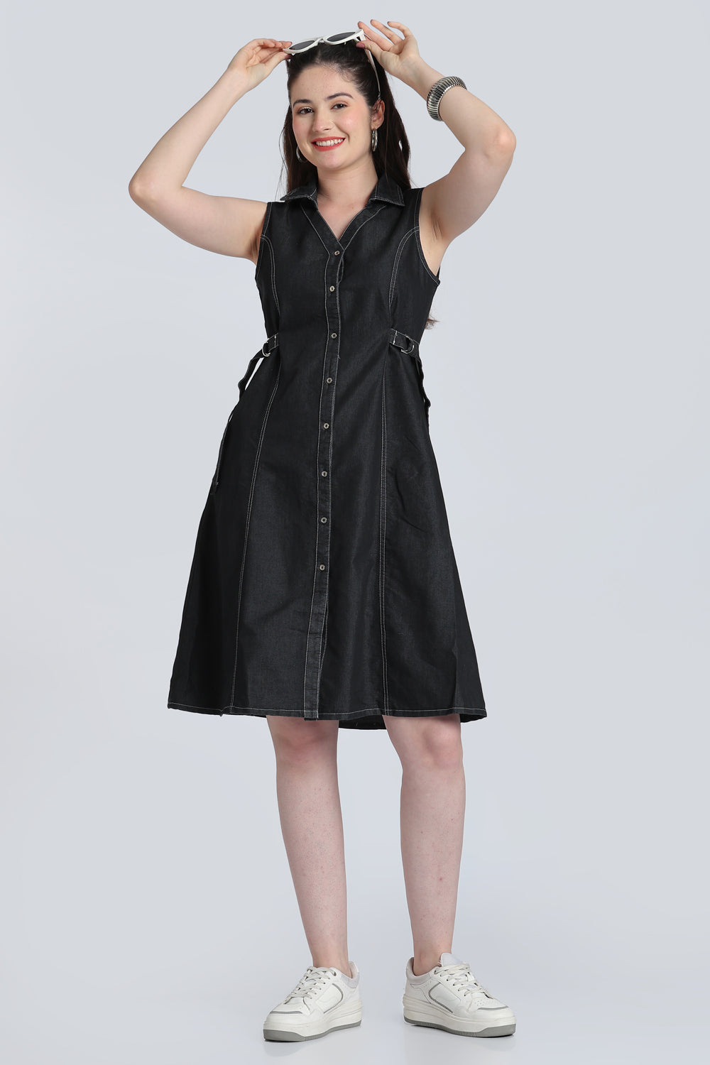 Black Solid Denim Dress