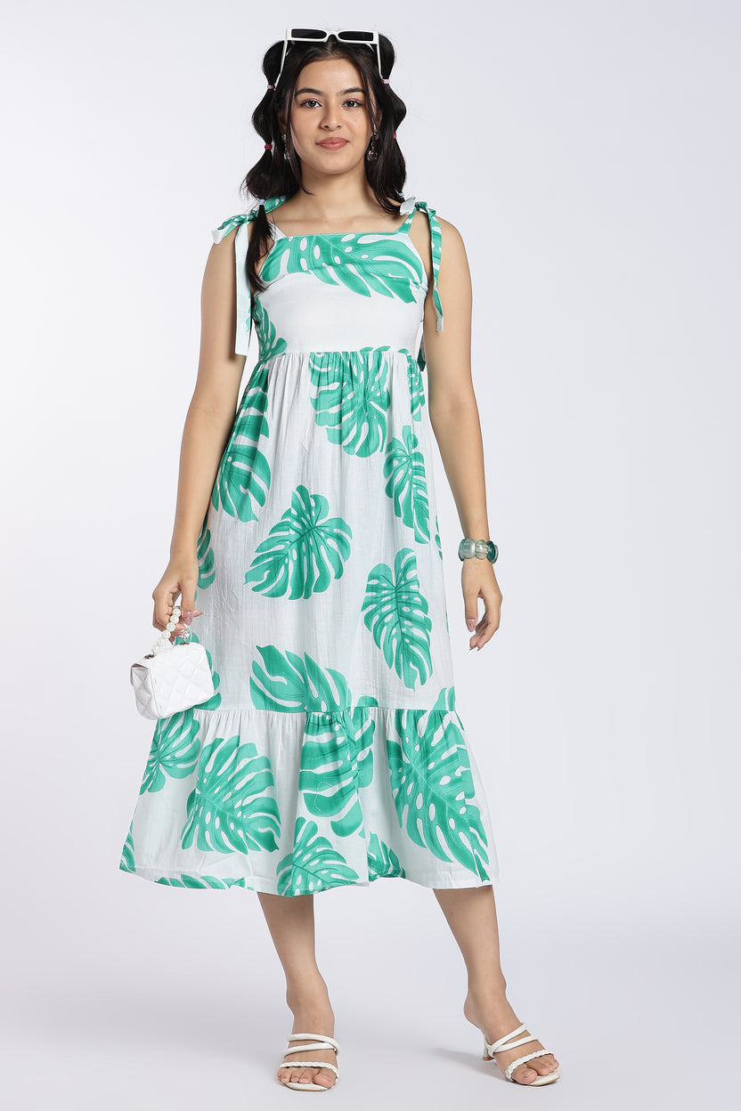 Green Tied Up Fit Dress for Women - Image 1