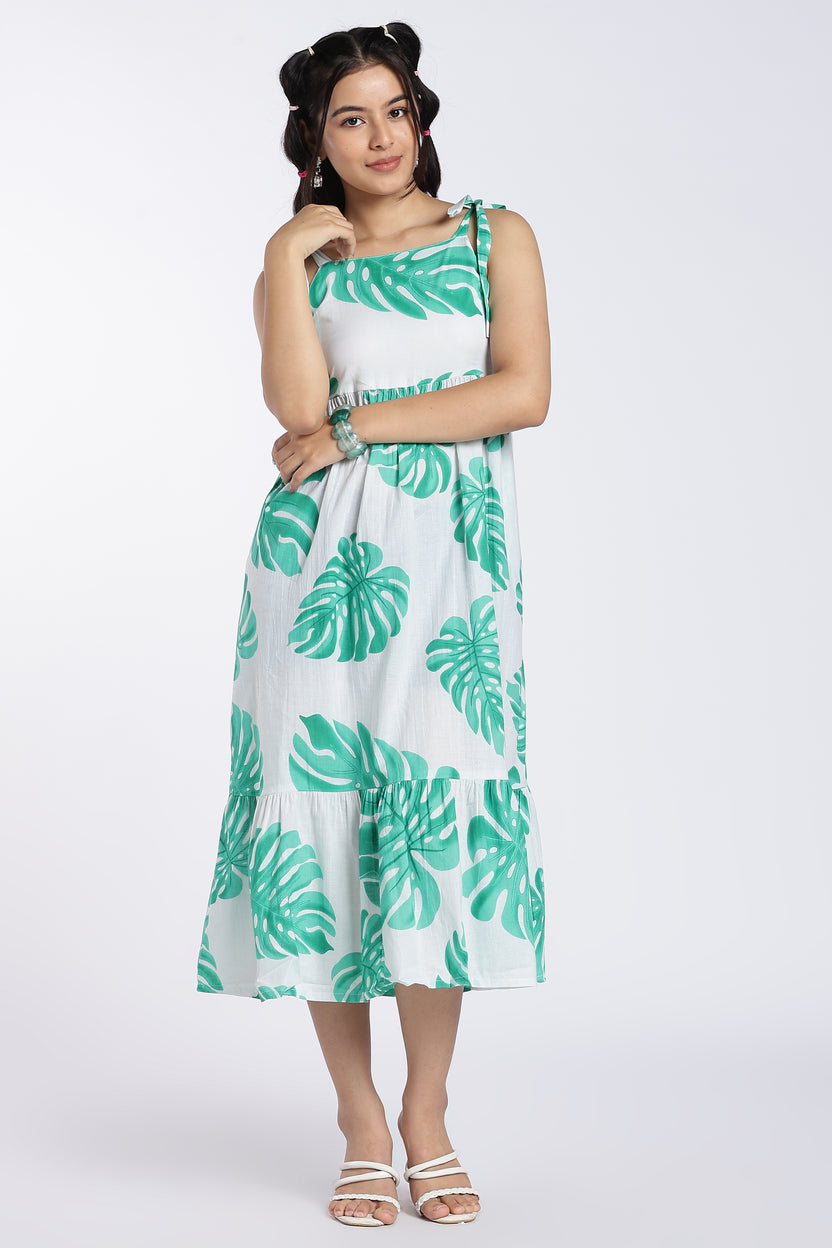 Green Tied Up Fit Dress for Women - Image 2
