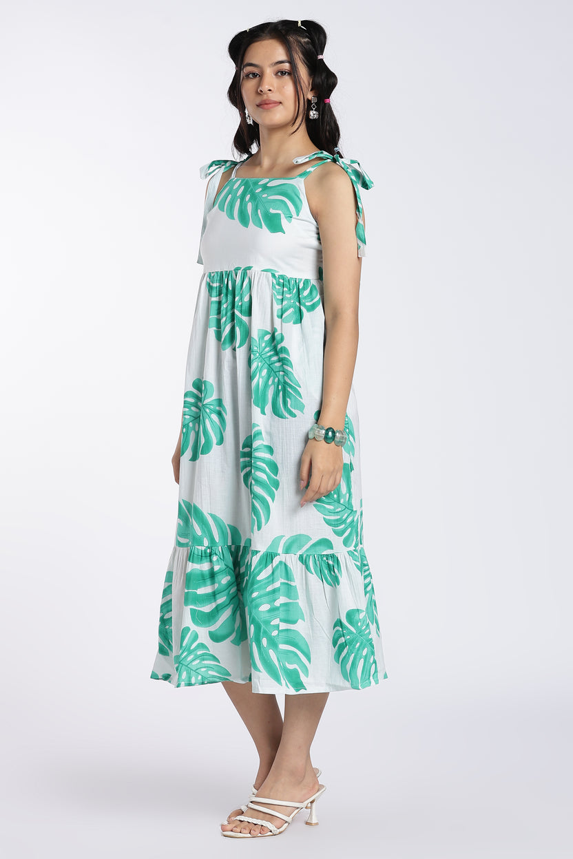 Green Tied Up Fit Dress for Women - Image 4