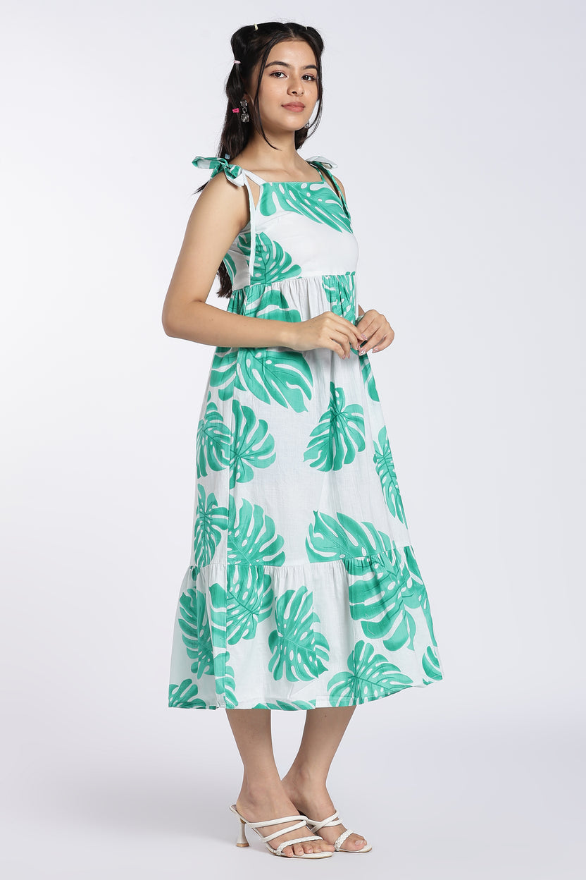 Green Tied Up Fit Dress for Women - Image 6