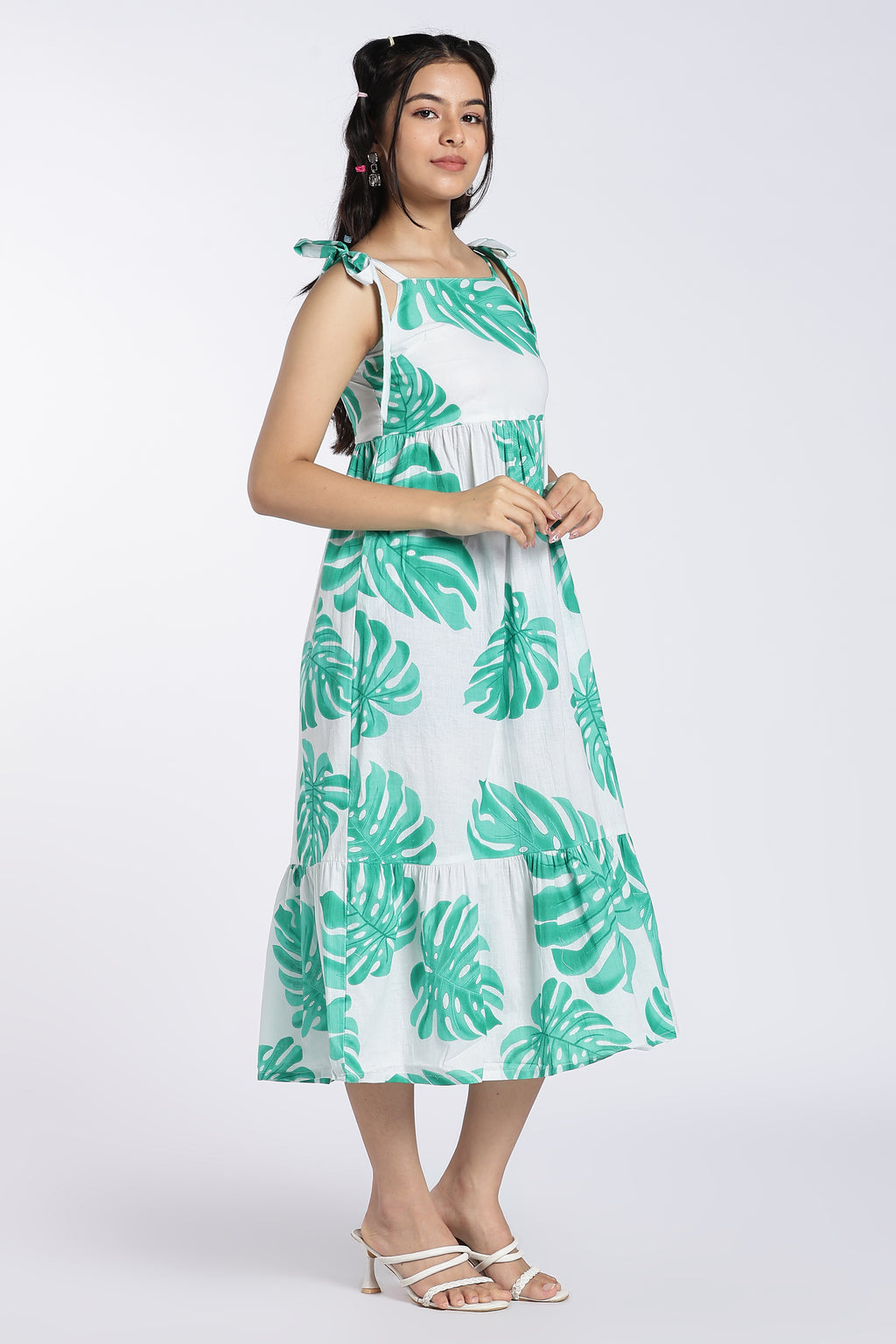 Green Tied Up Fit Dress for Women - Image 6