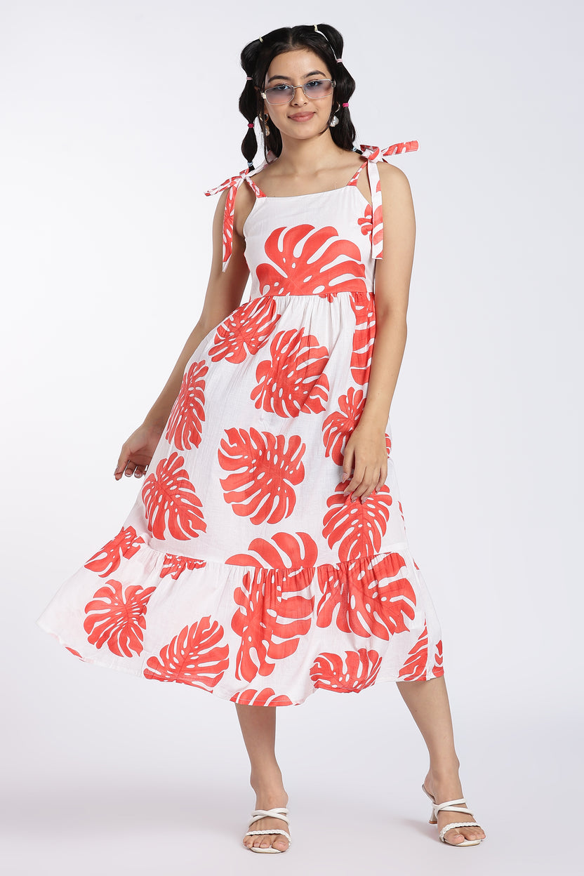 Orange Tied Up Fit Dress for Women - Image 1